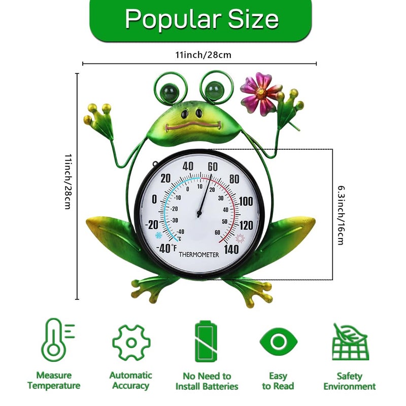 HOBYLUBY Indoor Outdoor Thermometer, Frog Wall-Mounted Thermometer Waterproof for Patio Garden Yard & Living Room, No Battery Needed - Image 2